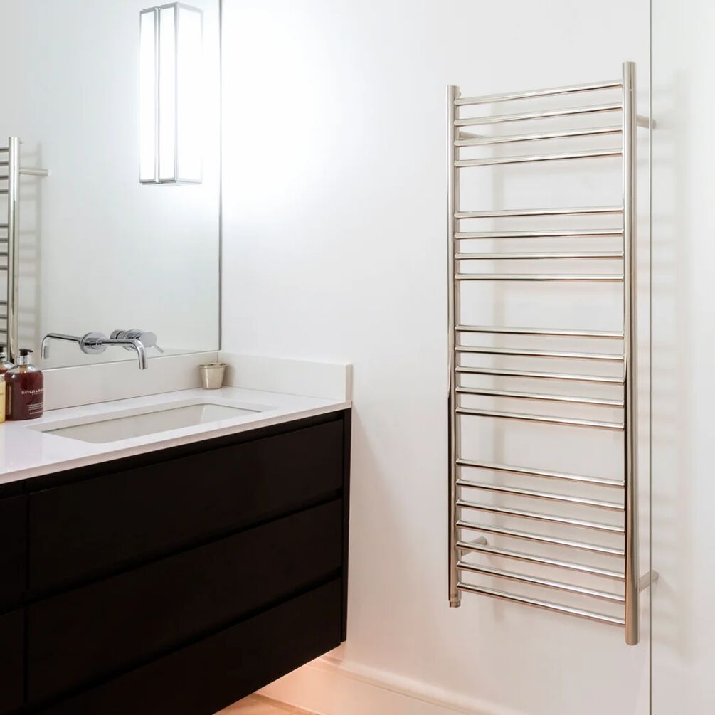Lifestyle image of the The Sussex Range by JIS Ashdown 1250mm x 520mm Polished Stainless Steel Heated Towel Rail
